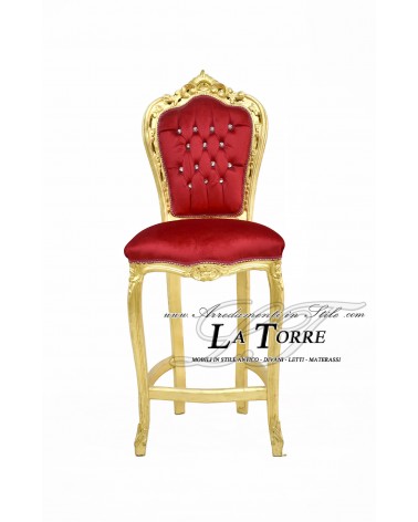 Stool High Bar Chair Armchair Still Louis XV Baroque Empire Gold Leaf Red Velvet AL1828