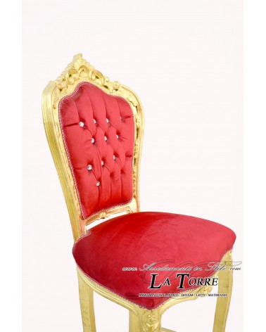 Stool High Bar Chair Armchair Still Louis XV Baroque Empire Gold Leaf Red Velvet AL1828