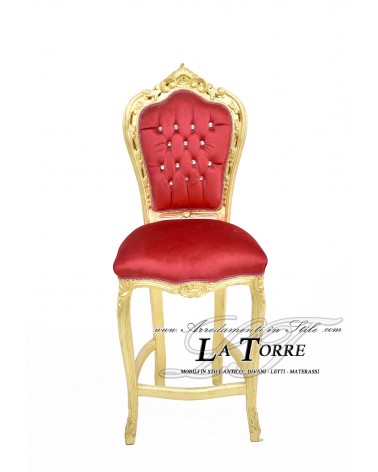 Sgabello Sedia bar alta Poltrona Still Luigi XV Barocco Impero foglia oro vellutino rosso AL1828