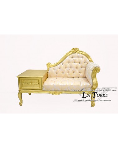 Dormeuse panca porta telefono divano panchetta legno oro tessuto damascato avorio swarovski Ma3011