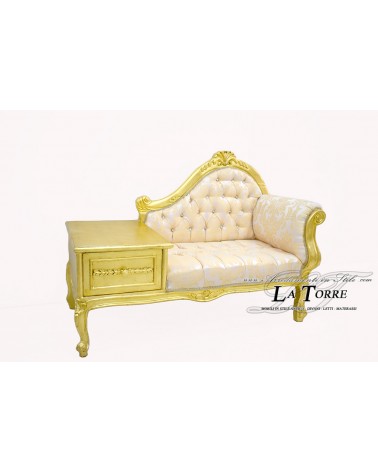 Tagesbettbank, Telefonhalter, Sofabank, Holz, goldfarbener Damaststoff, elfenbeinfarbene Swarovski-Kristalle, Ma3011