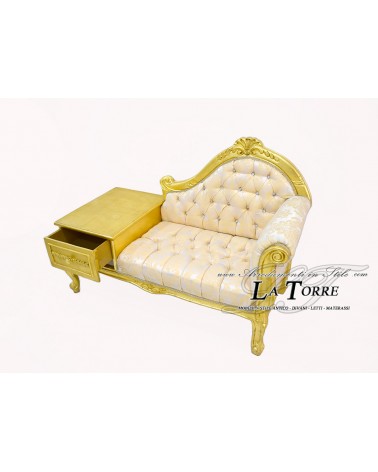 Tagesbettbank, Telefonhalter, Sofabank, Holz, goldfarbener Damaststoff, elfenbeinfarbene Swarovski-Kristalle, Ma3011