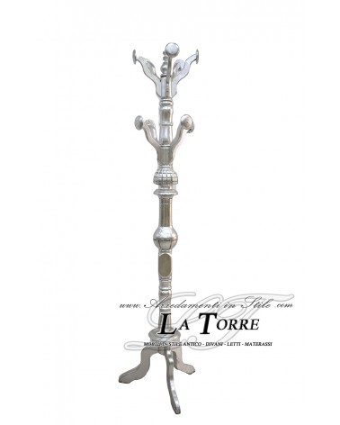 Kleiderbügel „Toter Mann“ im Barockstil, silberbeblättert, Massivholz, Höhe 200 cm, K214