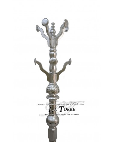 Kleiderbügel „Toter Mann“ im Barockstil, silberbeblättert, Massivholz, Höhe 200 cm, K214