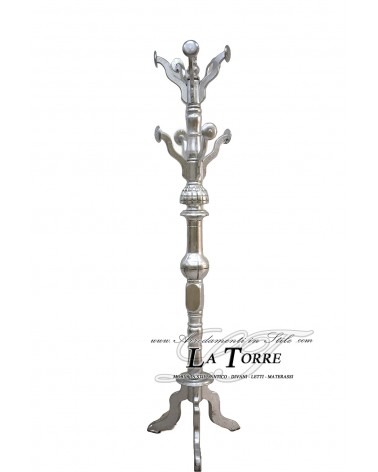 Kleiderbügel „Toter Mann“ im Barockstil, silberbeblättert, Massivholz, Höhe 200 cm, K214