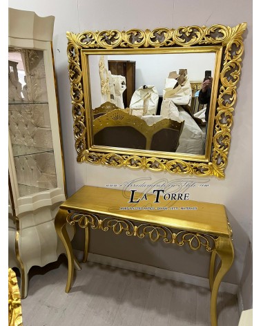 Louis XV Barock-Konsolentisch mit vergoldetem, perforiertem Spiegel, K131