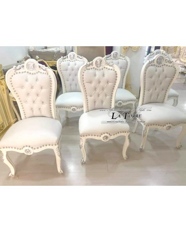 Sedia Poltrona Dea Medusa Luigi XV Barocco Impero bianca con particolari argento ecopelle LT3019