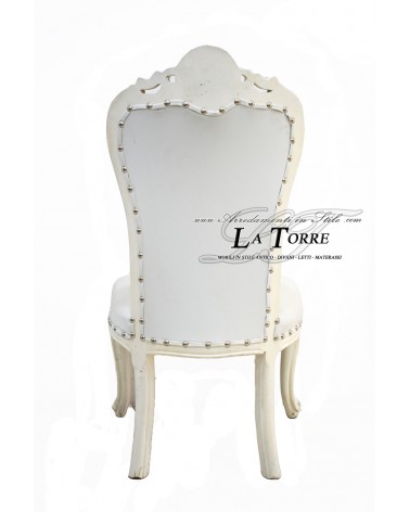 Louis XV Barock-Empire-Sessel „Medusa“, weiß mit silbernen Details, Kunstleder LT3019