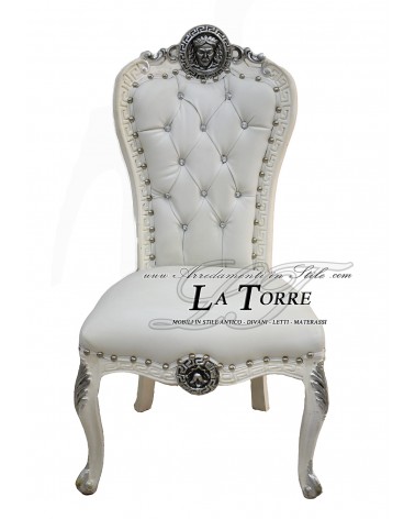 Chair Armchair Goddess Medusa Louis XV Baroque Empire white with silver details eco-leather LT3019