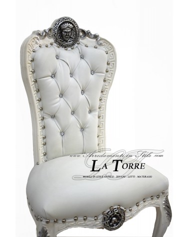 Louis XV Barock-Empire-Sessel „Medusa“, weiß mit silbernen Details, Kunstleder LT3019
