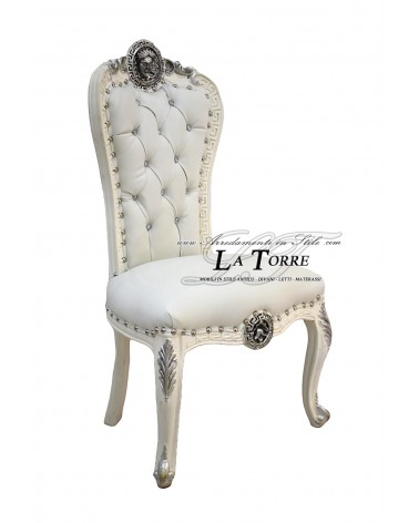 Sedia Poltrona Dea Medusa Luigi XV Barocco Impero bianca con particolari argento ecopelle LT3019