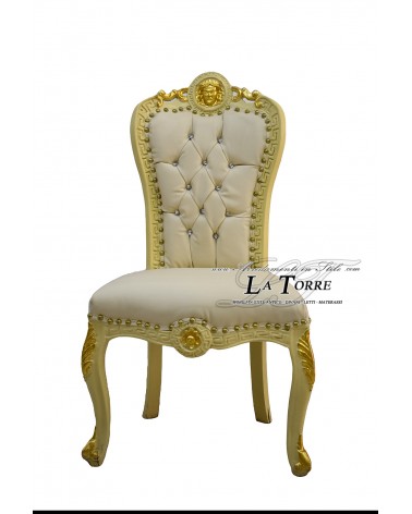 Louis XV Barock-Empire-Sessel „Medusa“, Elfenbein mit Golddetails, Kunstleder LT3019