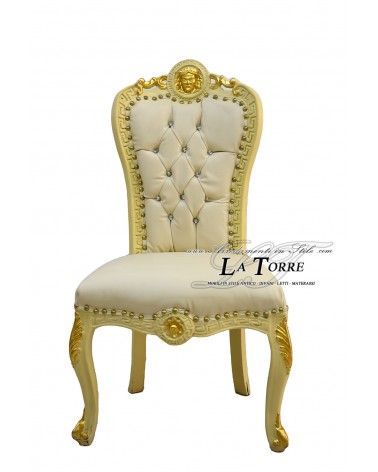 Sedia Poltrona Dea Medusa Luigi XV Barocco Impero avorio con particolari oro ecopelle LT3019