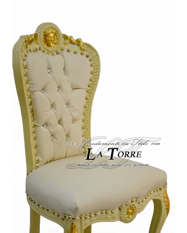 Sedia Poltrona Dea Medusa Luigi XV Barocco Impero avorio con particolari oro ecopelle LT3019