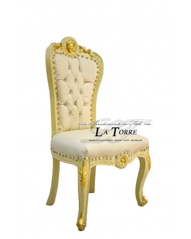 Sedia Poltrona Dea Medusa Luigi XV Barocco Impero avorio con particolari oro ecopelle LT3019