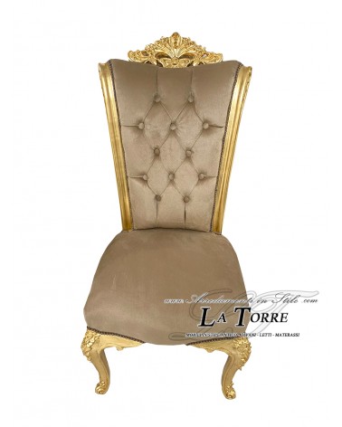 Sedia Poltrona classica Luigi XV Barocco Impero foglia oro velluto marrone LT3046