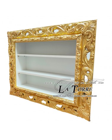 Baroque style suspended wall display cabinet with perforated frame TV box bottle holder custom made bookcase VTGGO