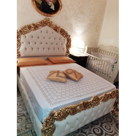 Letto Matrimoniale contenitore ecopelle Barocco legno foglia oro PILISSENA