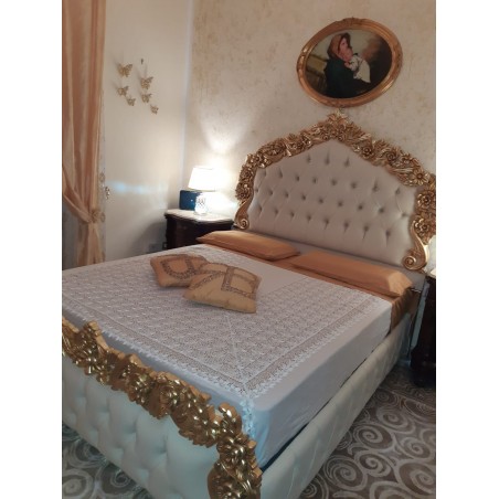 Double bed container eco-leather Baroque wood gold leaf PILISSENA