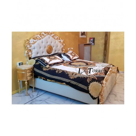 Letto Matrimoniale Dea Medusa contenitore ecopelle Barocco legno foglia oro PILISSENA