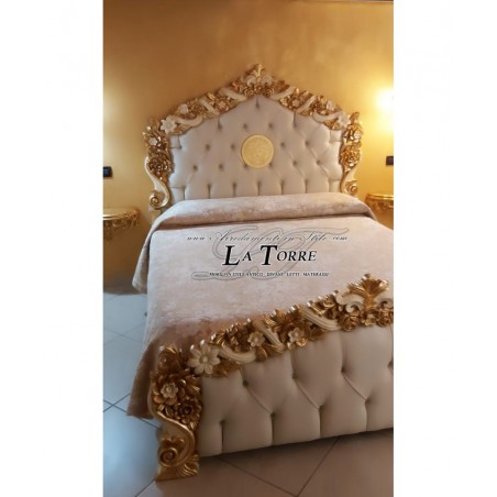 Double Bed Goddess Medusa Container Eco-leather Baroque Wood Gold Leaf PILISSENA