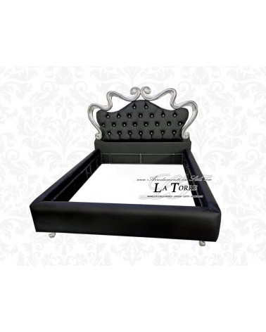 Letto Matrimoniale contenitore Barocco velluto o ecopelle nero struttura argento Mary
