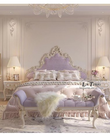 Double bed container Baroque velvet lilac wood white silver Valentina