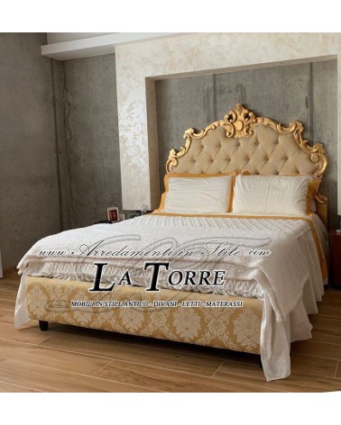 Baroque Double Bed eco-leather or fabric wooden frame any color gold silver Giselle