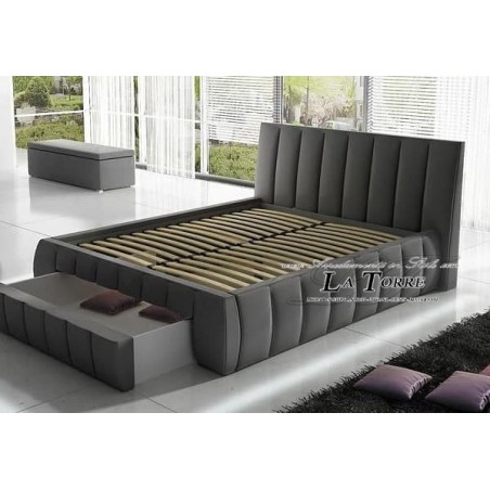 Letto Matrimoniale contenitore Moderno velluto ecopelle grigio qualsiasi colore Arlette+penisola