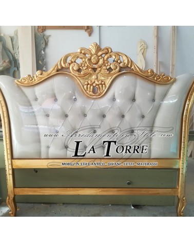 Letto Matrimoniale Barocco ecopelle o tessuto legno foglia oro argento qualsiasi colore Ferragni