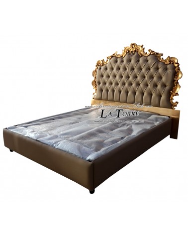 Letto Matrimoniale Barocco contenitore oro argento ecopelle vellutino swarovski Rebecca
