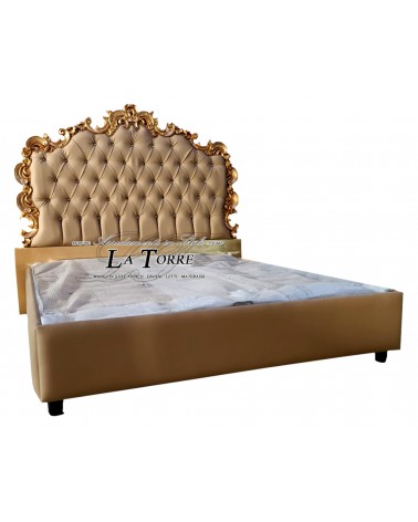 Letto Matrimoniale Barocco contenitore oro argento ecopelle vellutino swarovski Rebecca