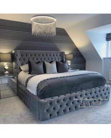 Queen size bed container Modern velvet eco leather any color Grey