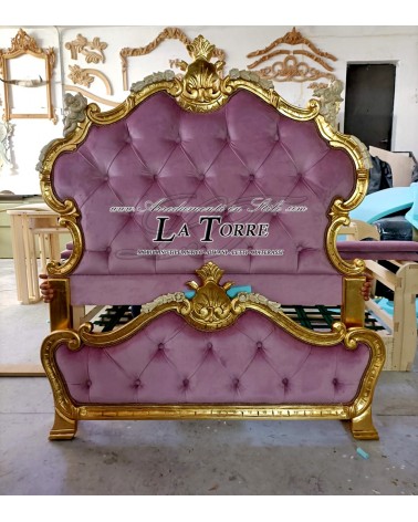 Baroque queen size bed container eco-leather velvet wood gold or silver any color Beatrice