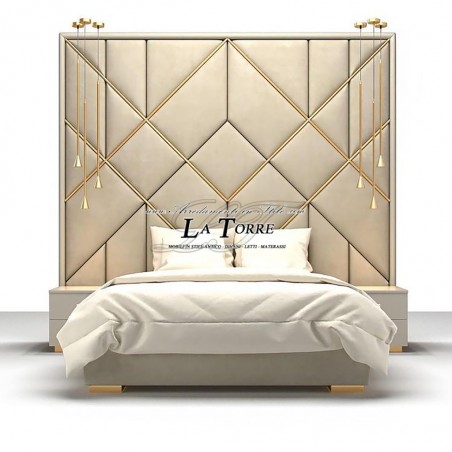 Modernes Doppelbett Aurora mit Stauraum, Samt, Elfenbein, Blattgold, Kunstleder, jede Farbe