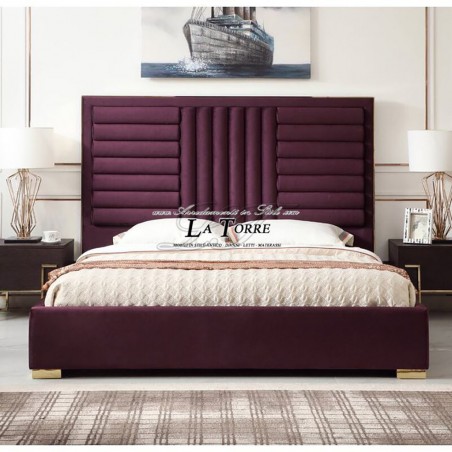 Letto Matrimoniale contenitore Moderno velluto ecopelle o vellutino bordeaux qualsiasi colore Leonardo