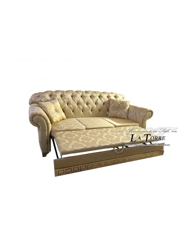 3-Sitzer-Schlafsofa mit Chesterfield-Matratze und -Untergestell, modernes Öko-Leder oder Samt, jede Farbe, Swarovski AZ03