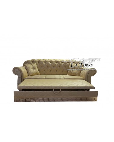 3-Sitzer-Schlafsofa mit Chesterfield-Matratze und -Untergestell, modernes Öko-Leder oder Samt, jede Farbe, Swarovski AZ03