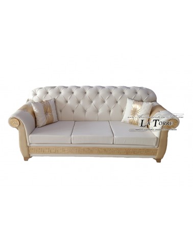 3-Sitzer-Schlafsofa mit Chesterfield-Matratze und -Untergestell, modernes Öko-Leder oder Samt, jede Farbe, Swarovski AZ03