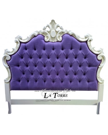 Testiera Testata Letto Matrimoniale Barocco ecopelle o vellutino Tessuto Swarovski legno bianco e viola qualsiasi colore Giselle
