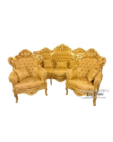 Baroque Living Room Germany 3 Seater Sofa 2 Armchairs Coffee Table Gold Leaf Baroque Solid Wood AL1242