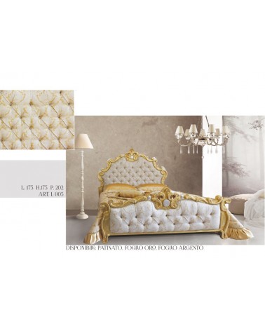 Letto Matrimoniale king size Barocco ecopelle o vellutino legno foglia oro o argento qualsiasi colore Giselle