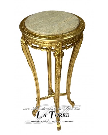 Tavolino alzatina in legno 110 cm foglia oro piano in marmo Luigi XV Barocco AL2011