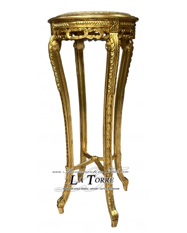 Tavolino alzatina in legno 110 cm foglia oro piano in marmo Luigi XV Barocco AL2011