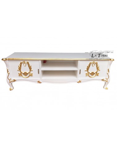 Niedriger TV-Ständer im Barockstil, weiß-goldenes Sideboard, B 160 cm, K 128