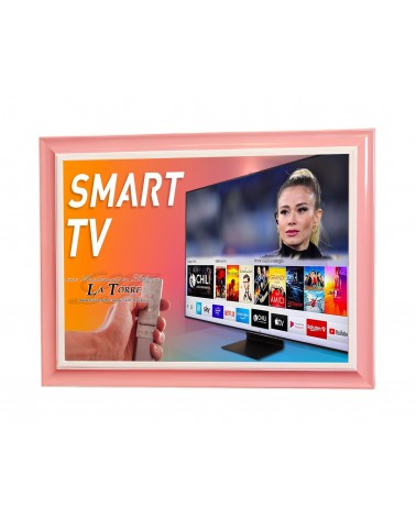 Moderner dekorativer Smart-TV-Rahmen, klassisches Rosa und Weiß, umgekehrte Kiefernholzoptik