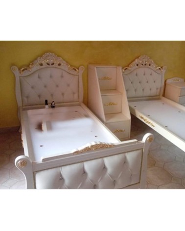 Letto singolo contenitore Barocco cameretta in legno velluto o ecopelle qualsiasi colore Carolina