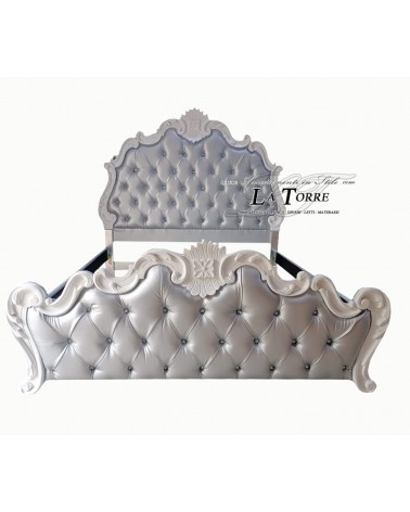 Letto Matrimoniale Barocco contenitore ecopelle o tessuto in legno qualsiasi colore Fabiola