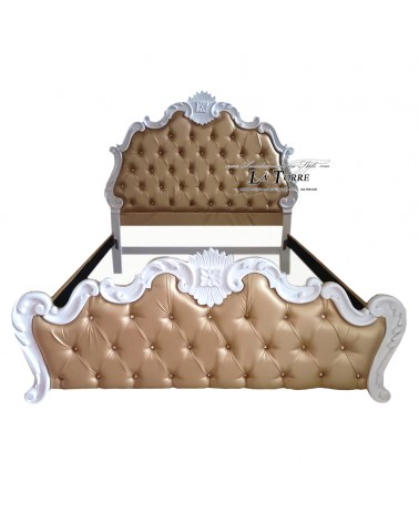 Kingsize-Doppelbett mit Staufach, Kunstleder oder Samt, Barockstil, in jeder Farbe, Fabiola