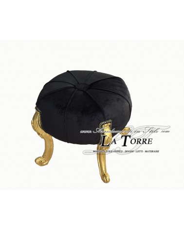 Eneas runder Pouf im Louis-XV-Barockstil, Gold und schwarzer Samt, AL6064